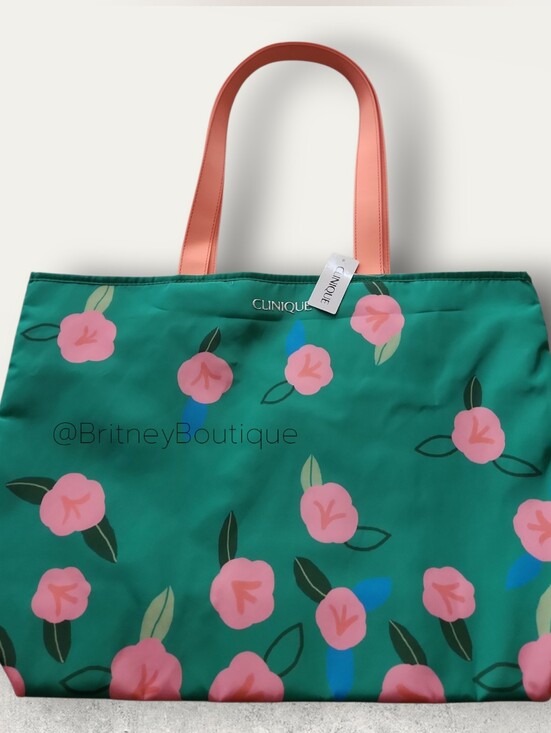 Clinique Handbags - Clinique Spring Green Floral Tote Bag